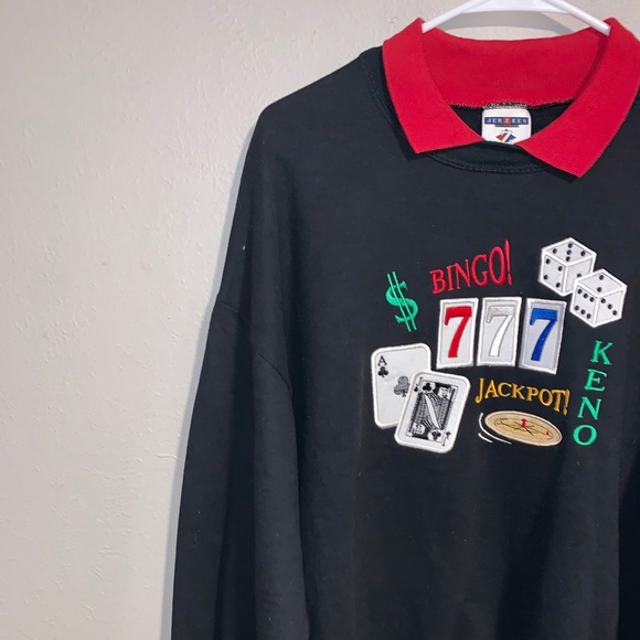 Jerzees Long Sleeve Black/Red Lucky Bingo Polo - Picture 3 of 5